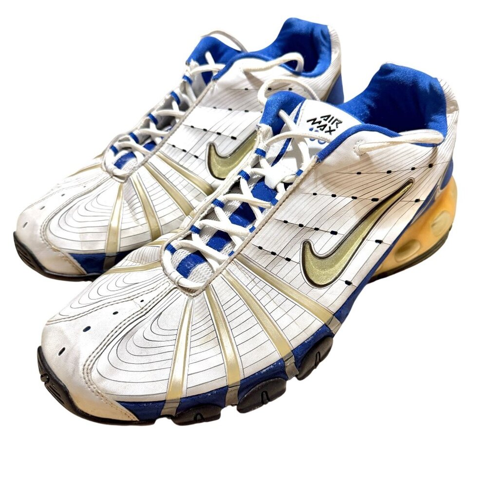Rare Nike Air Max 180 Size 15 Sneakers White Blue‎ Gold Athletic Shoes Sanitized